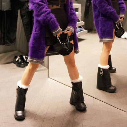 Fashionable women's shark lock platform ankle boots with stylish fur lining and sleek design