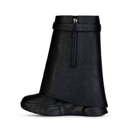 Women's shark lock platform ankle boots in black with a unique design and durable sole for stylish comfort