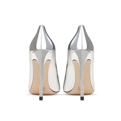 SD Dresscode women's silver patent heels with a sleek design and elegant high stiletto heels