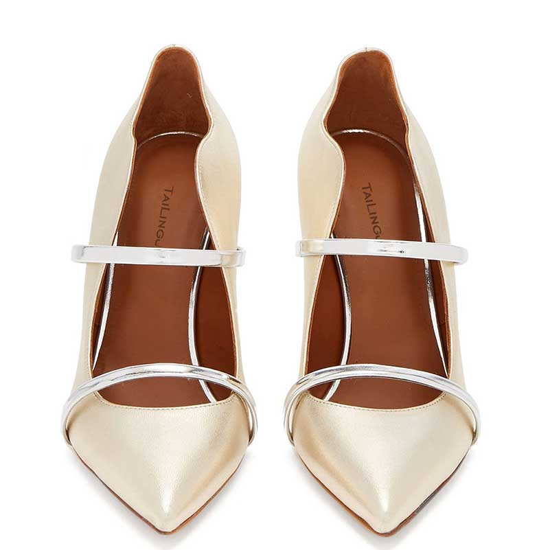 Elegant SD Dresscode womens slip-on wedding heels with metallic straps for a stylish bridal look