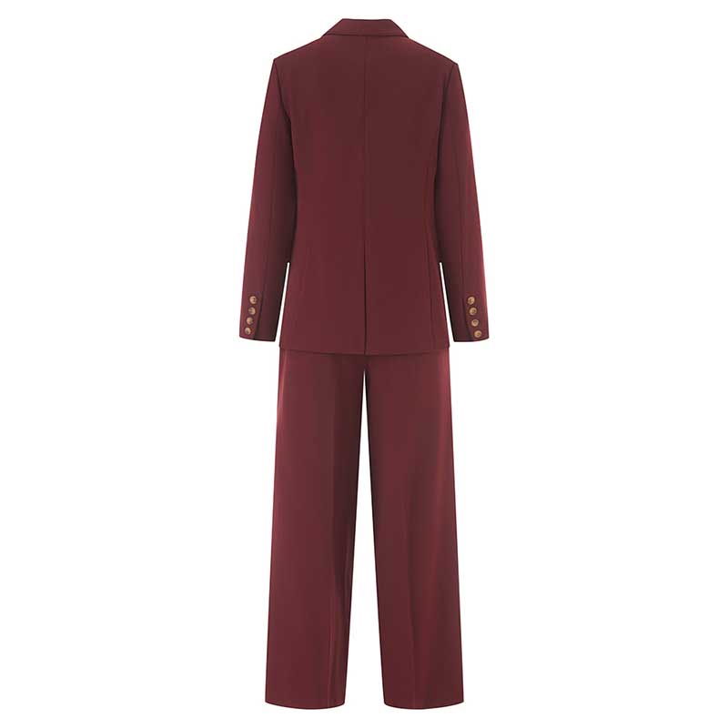 Elegant burgundy women's straight-leg pants suit by SD Dresscode & Fashiontrends, ideal for formal occasions.