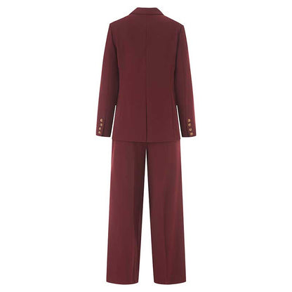 Elegant burgundy women's straight-leg pants suit by SD Dresscode & Fashiontrends, ideal for formal occasions.
