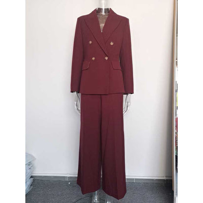 SD Dresscode women's straight-leg pants suit in burgundy with a stylish double-breasted blazer