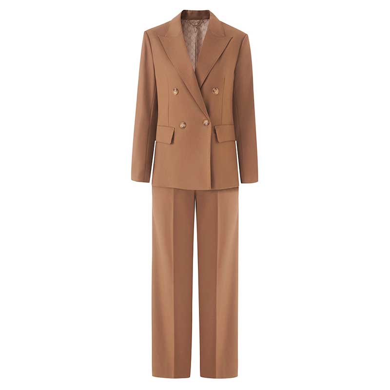Stylish women's straight-leg pants suit in a rich brown color, perfect for professional settings