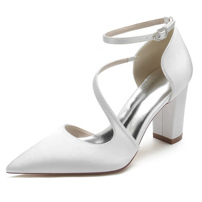 S&DCo. Women's Strappy Chunky Heels in White with Elegant Design and Comfortable Fit