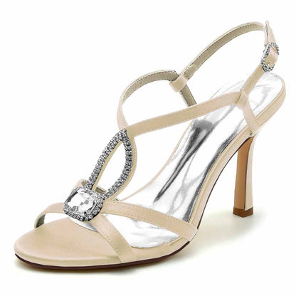 S&DCo. women's strappy wedding shoes with a chic design and jeweled embellishments in a soft beige color