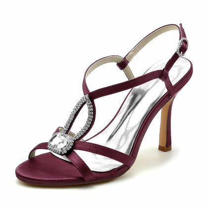 S&DCo. women's strappy wedding shoes in burgundy with embellished rhinestone detailing