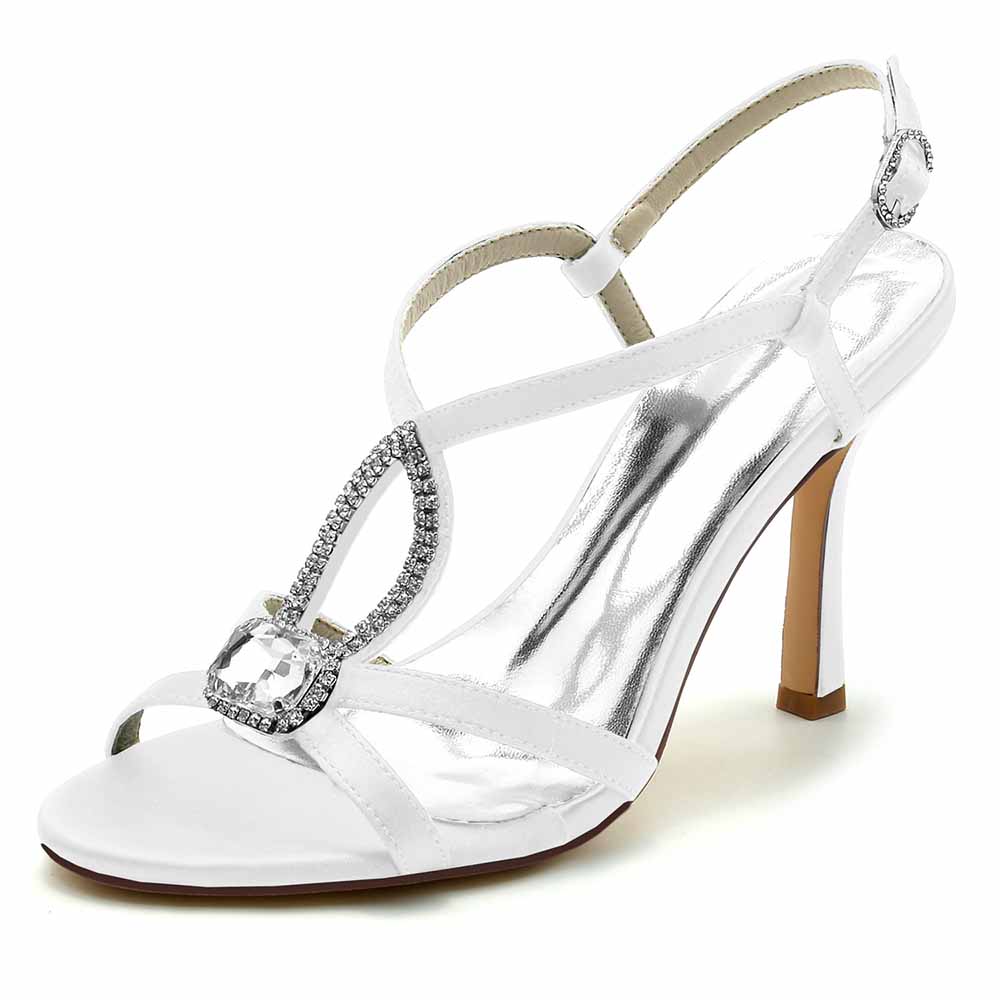 S&DCo. women's strappy wedding shoes with a rhinestone accent and elegant heel design
