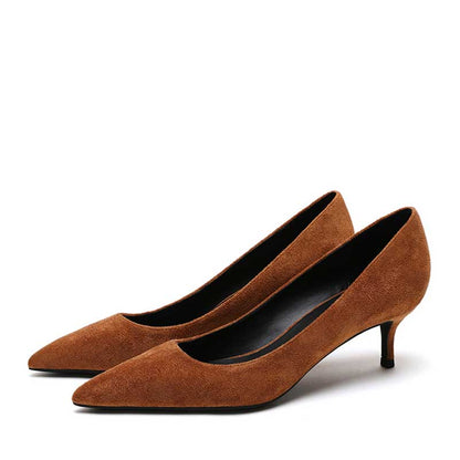 SD Dresscode women's suede party heels in brown with pointed toe design and elegant silhouette
