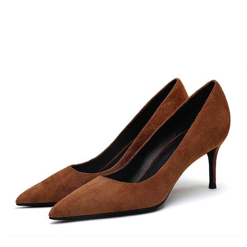 SD Dresscode women's suede party heels in brown with elegant pointed toe design for stylish occasions