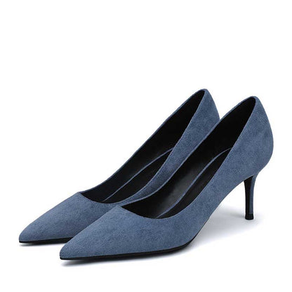 SD Dresscode women's suede party heels in stylish blue color with pointed toe design