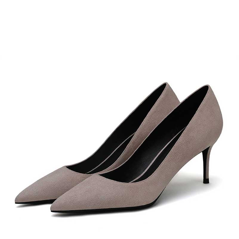 SD Dresscode women's suede party heels in light gray with a classic pointed toe design