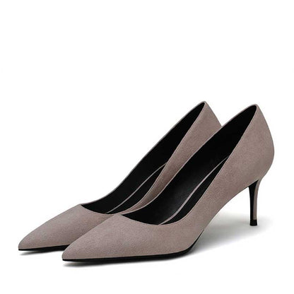 SD Dresscode women's suede party heels in light gray with a classic pointed toe design
