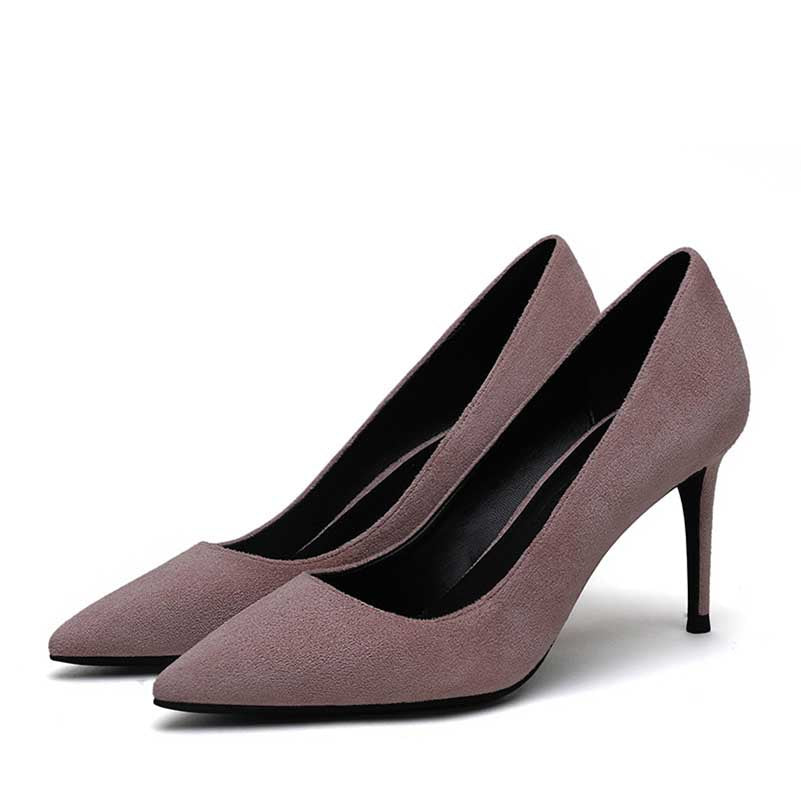 Stylish women's suede party heels in chic pink with a pointed toe design