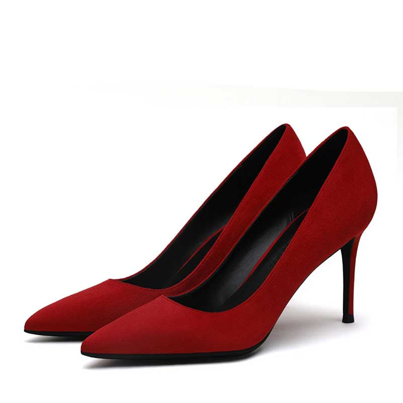 SD Dresscode women's suede party heels in vibrant red with a sleek pointed toe design