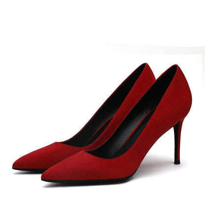 SD Dresscode women's suede party heels in vibrant red with a sleek pointed toe design
