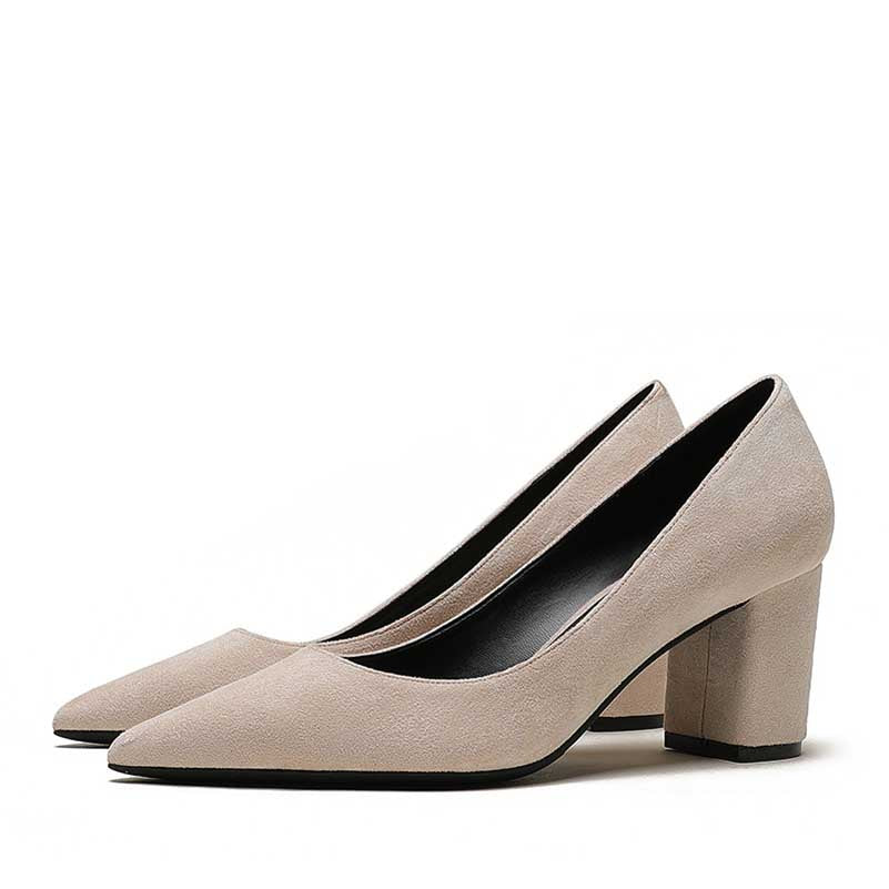SD Dresscode women's suede party shoes with a stylish block heel in beige for elegant occasions