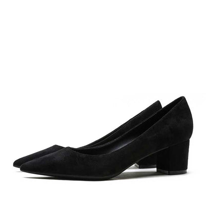 Black women's suede party shoes with a stylish block heel for elegant occasions