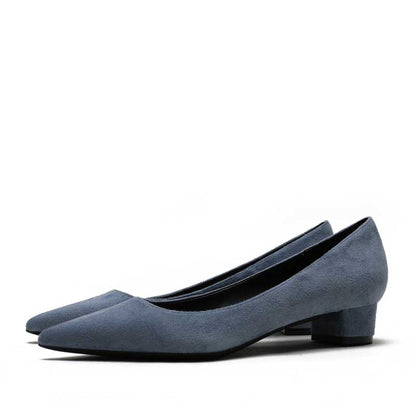 SD Dresscode women's suede party shoes in blue with a pointed toe and low block heel