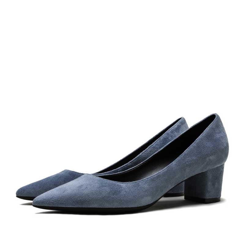 SD Dresscode women's suede party shoes in blue with stylish block heels for elegant occasions