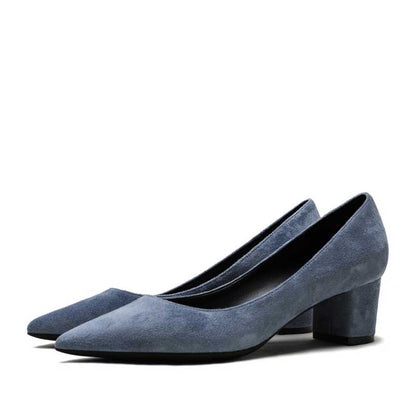 SD Dresscode women's suede party shoes in blue with stylish block heels for elegant occasions
