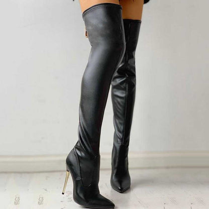 Elegant womens thigh high boots in black with stylish stiletto heels for chic outfits
