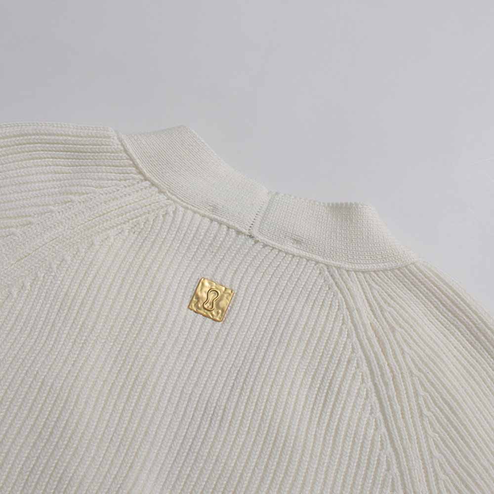 Women's v neck knitted cardigan by sd-hk with a stylish gold logo label on the back