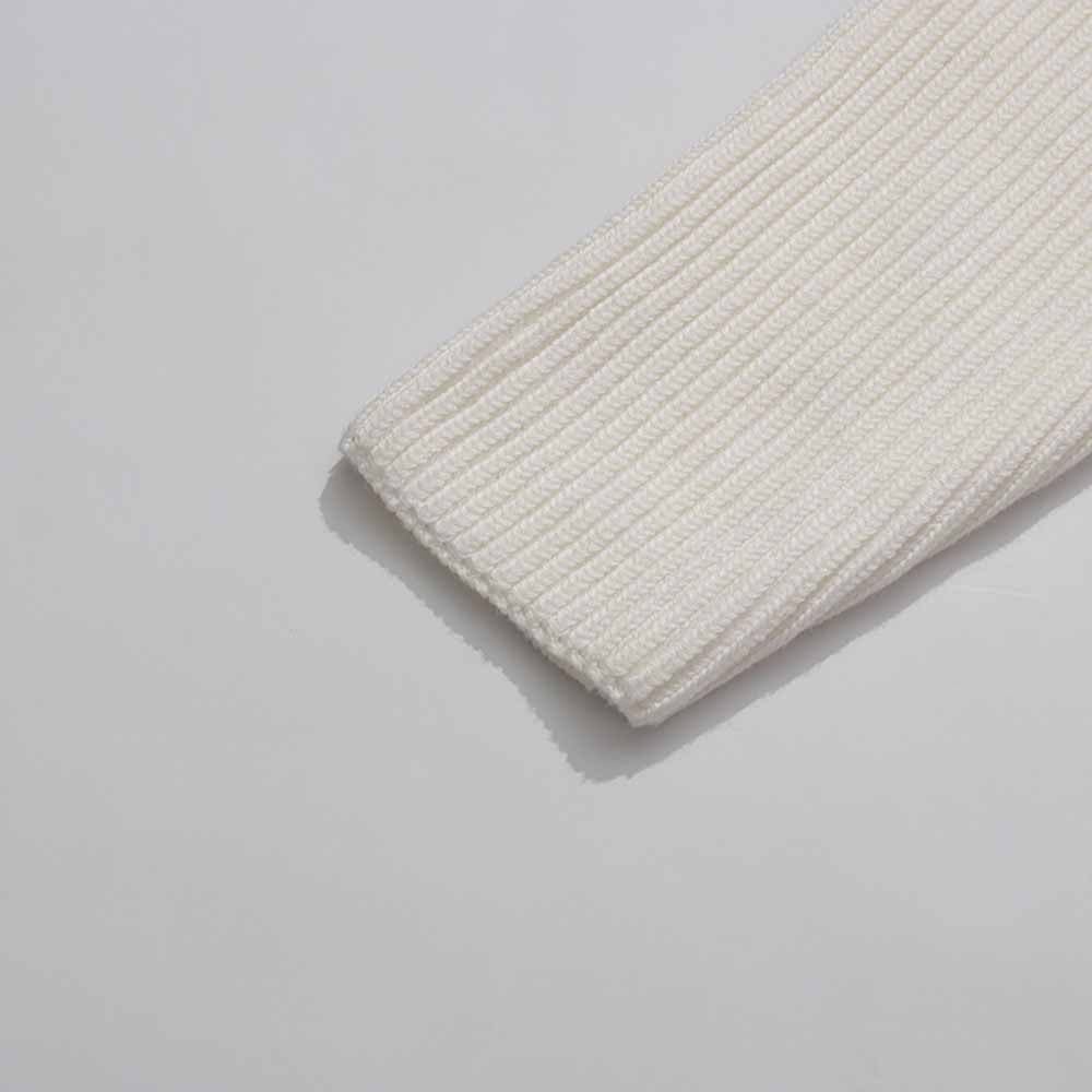 White women's v neck knitted cardigan with ribbed texture and long sleeves