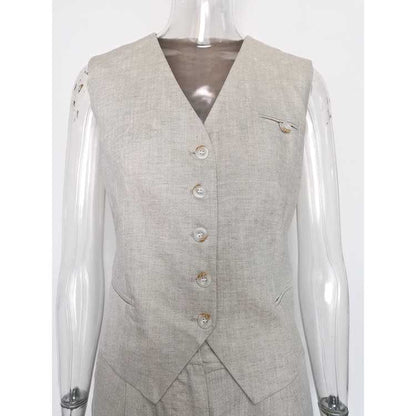 SD Dresscode women's vest pantsuit set in light beige with a stylish button front and tailored fit