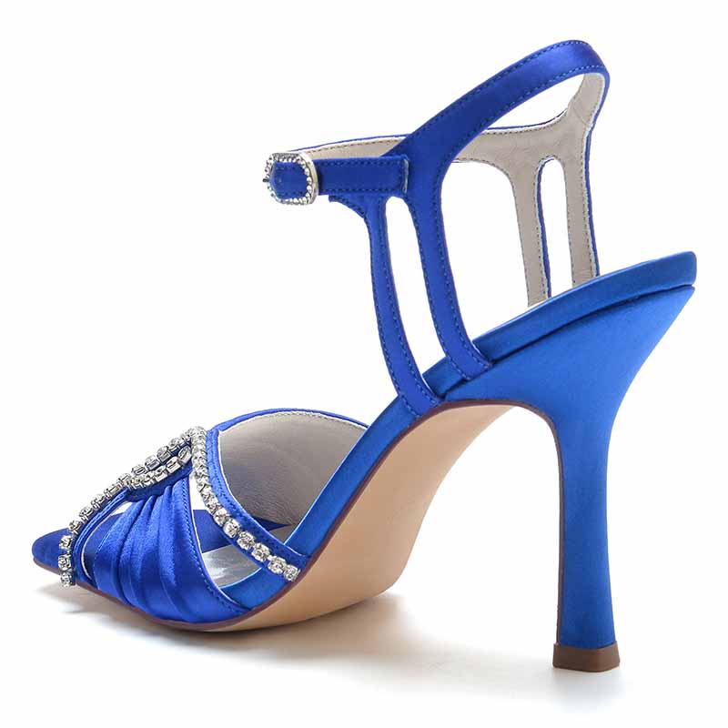 S&DCo. women's wedding ankle strap heels in blue satin with a stylish design and embellished details