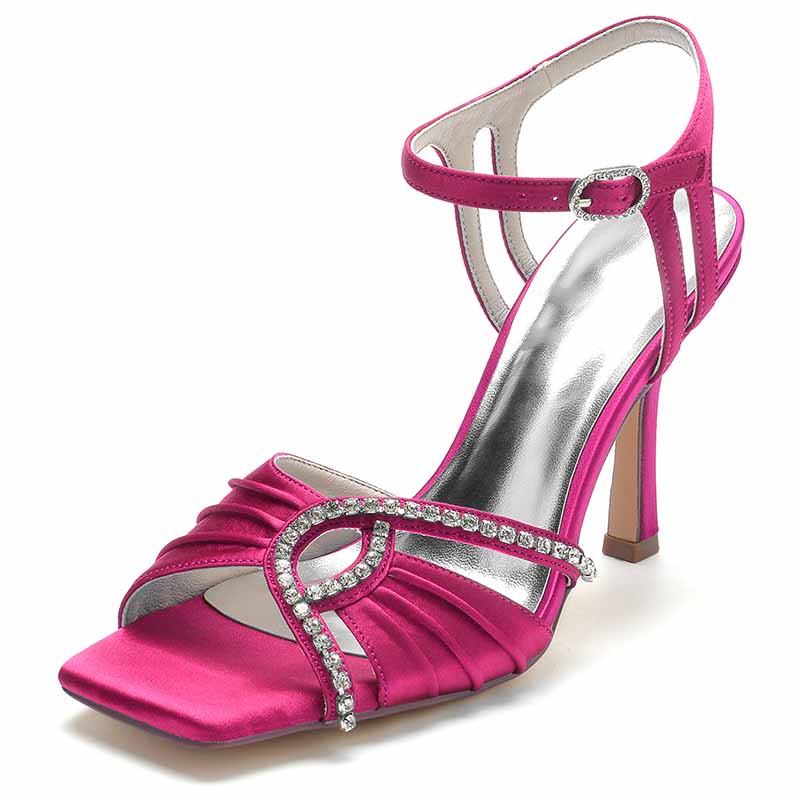 S&DCo. women's wedding ankle strap heels in fuchsia with elegant rhinestone detailing