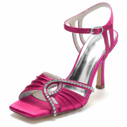 S&DCo. women's wedding ankle strap heels in fuchsia with elegant rhinestone detailing