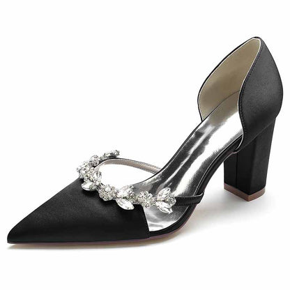 Elegant S&DCo. women's wedding dress pumps with crystal embellishments and a chic block heel