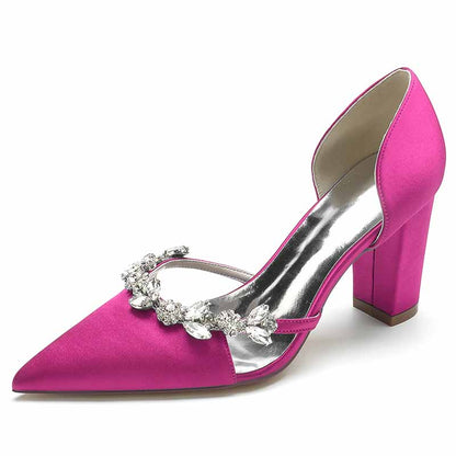 S&DCo. women's wedding dress pumps in pink satin with jeweled embellishments for a stylish bridal look