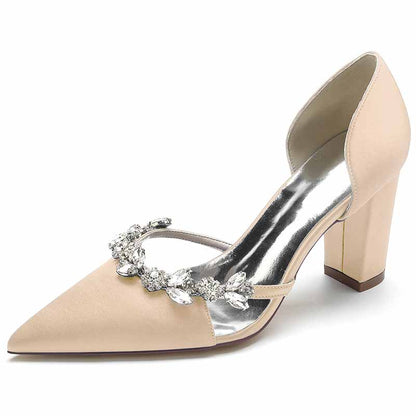 S&DCo. women's wedding dress pumps with elegant rhinestone embellishment and block heel design