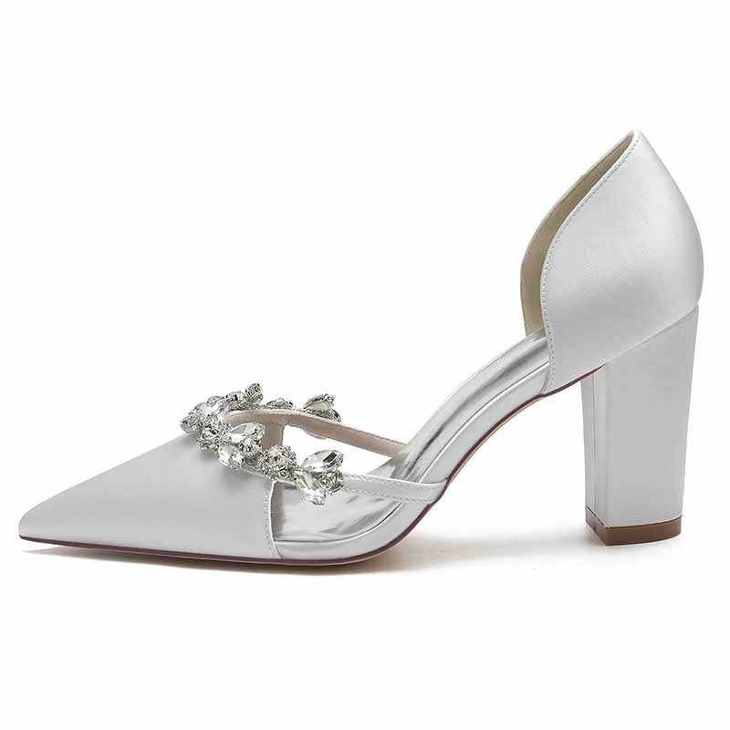 Elegant S&DCo. women's wedding dress pumps with jeweled embellishments and a stylish block heel