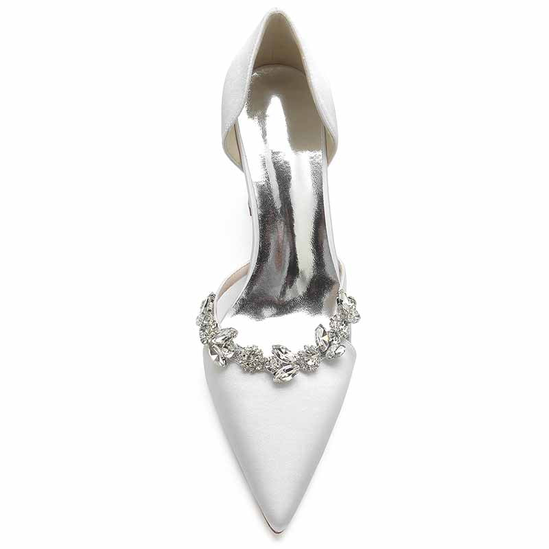 Elegant S&DCo. women's wedding dress pumps in white satin with jeweled embellishments