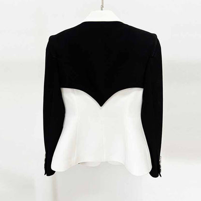 Womne's Black / White Jacket Two-Tone Pockets Blazer