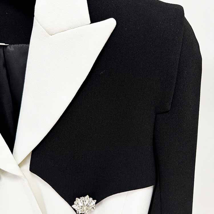 Womne's Black / White Jacket Two-Tone Pockets Blazer