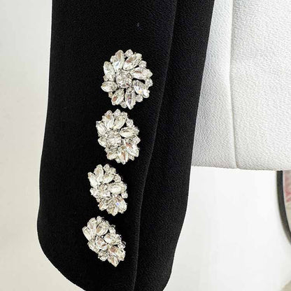 Womne's Black / White Jacket Two-Tone Pockets Blazer