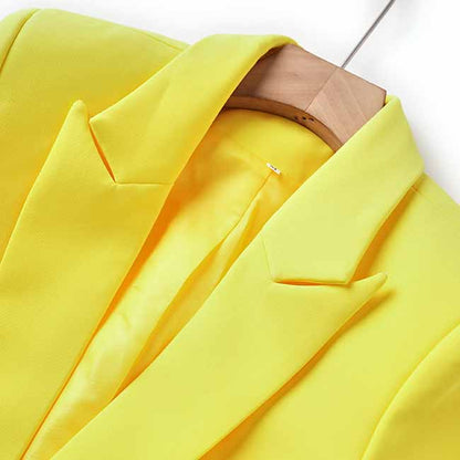 Women Purple Faux Fur Trim Mid-Length Yellow Blazer Coat Stage Performance Jacket