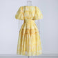 Puff Sleeve Midi Dress Yellow