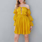 Women's Off-shoulder Mini Dress Yellow Long-Sleeved Ruffled Dress