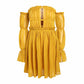 Women's Off-shoulder Mini Dress Yellow Long-Sleeved Ruffled Dress