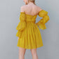 Women's Off-shoulder Mini Dress Yellow Long-Sleeved Ruffled Dress