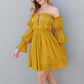 Women's Off-shoulder Mini Dress Yellow Long-Sleeved Ruffled Dress