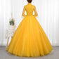 Standard Collar Yellow Tulle Ball Gown Dress With Sleeves