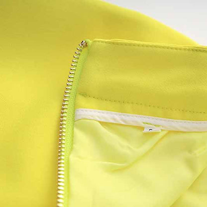 Women's Golden Lion Buttons Yellow Skirts Blazer Suit Jacket + High Waist Skirts Belt Suit