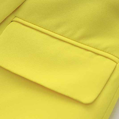 Women's Golden Lion Buttons Yellow Skirts Blazer Suit Jacket + High Waist Skirts Belt Suit