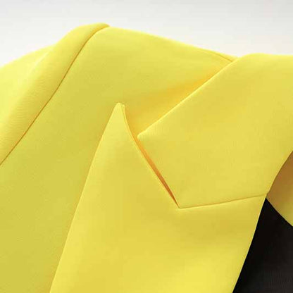 Women's Golden Lion Buttons Yellow Skirts Blazer Suit Jacket + High Waist Skirts Belt Suit